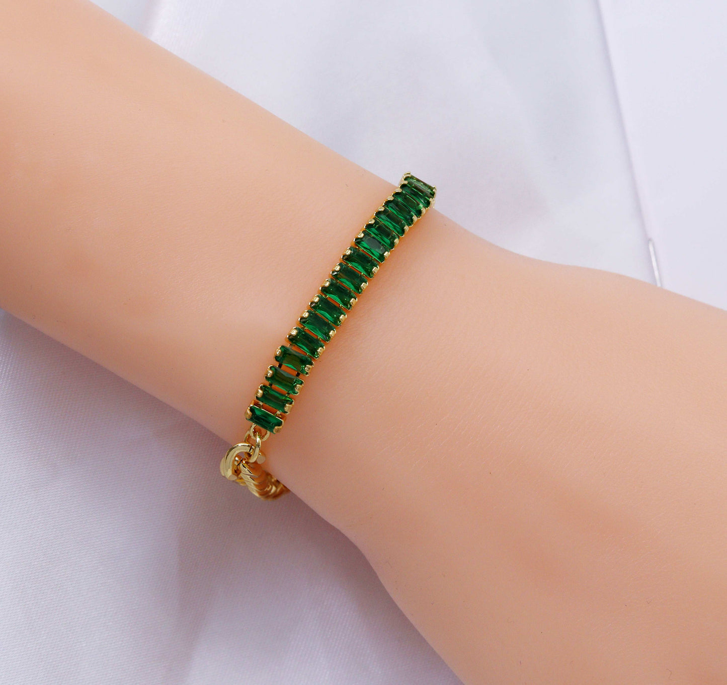 Mixed Baguette CZ Chain Bracelet, sku#LD295