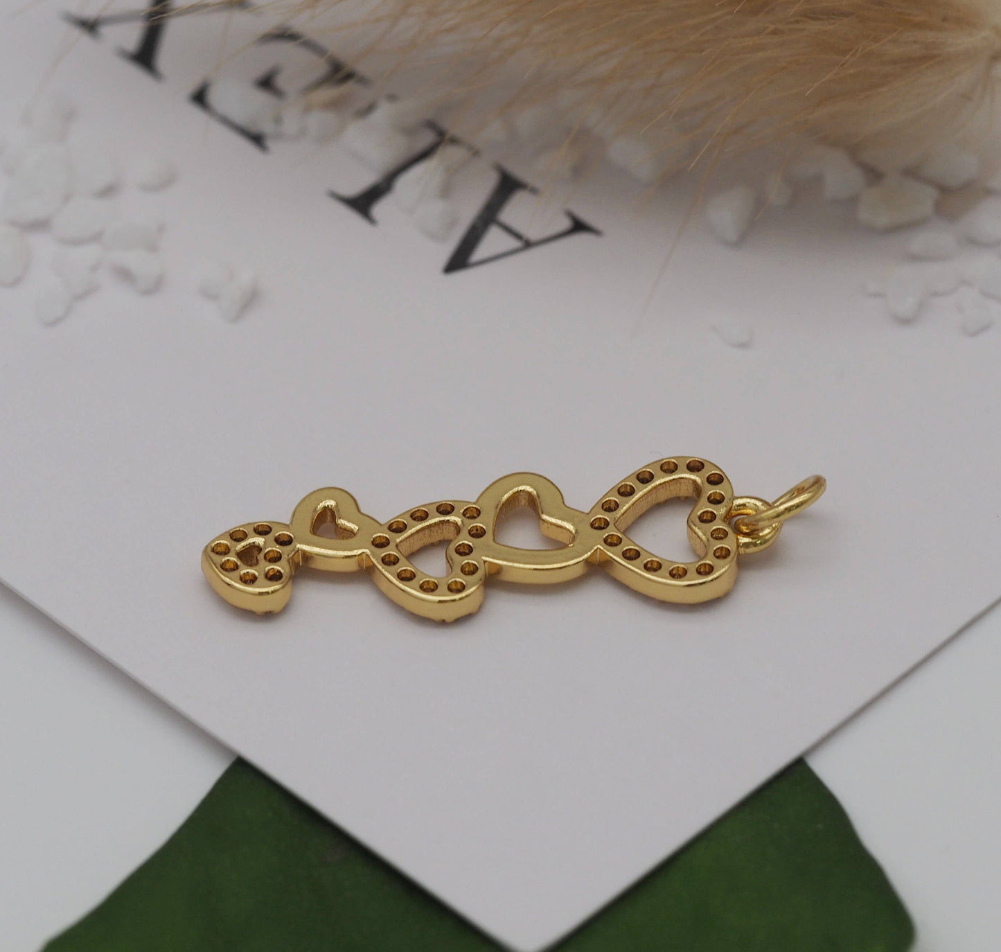 CZ String Hearts Charm, Sku#LK634