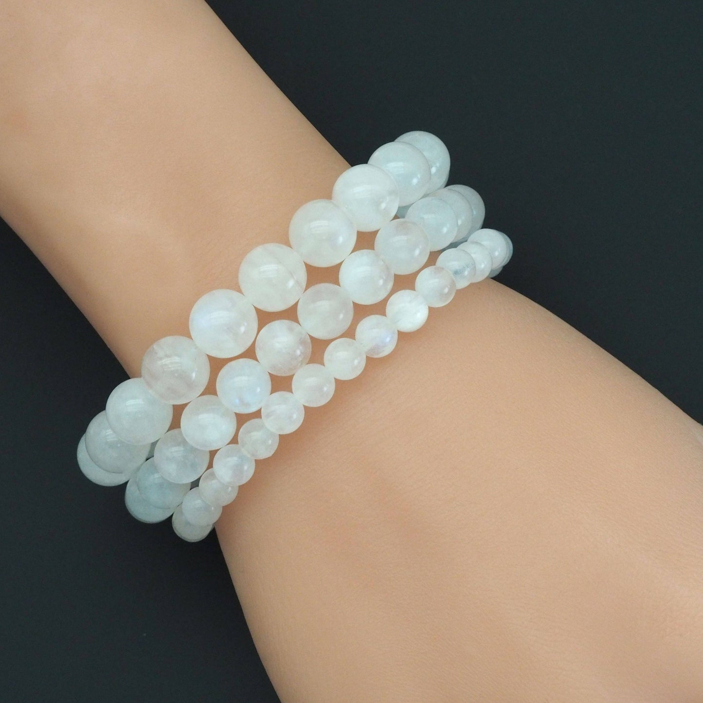 Genuine Blue Moonstone Round Stretchy Bracelet, Sku#U1762