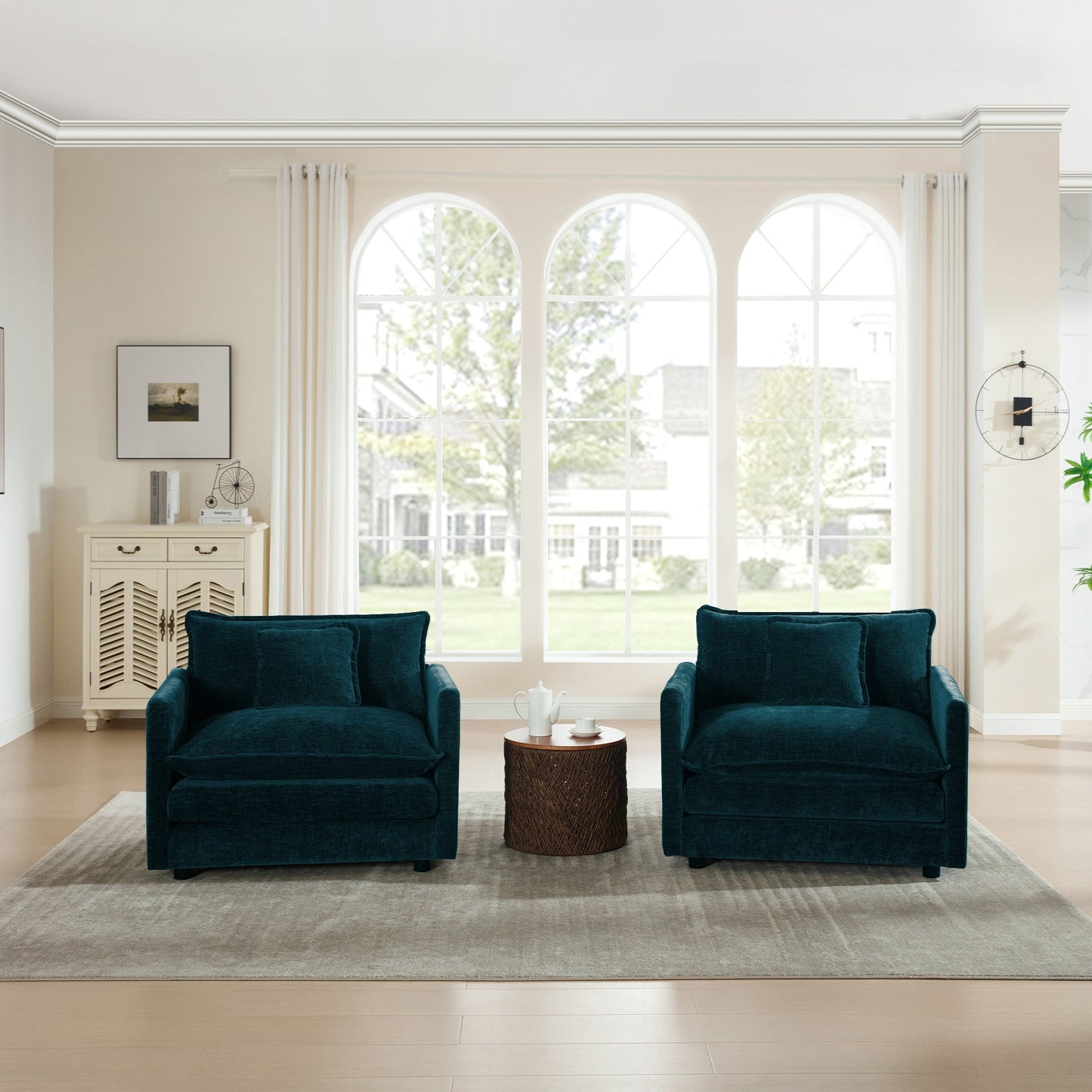 Accent Chair Set of 2, High-end Chenille Upholstered Armchairs
