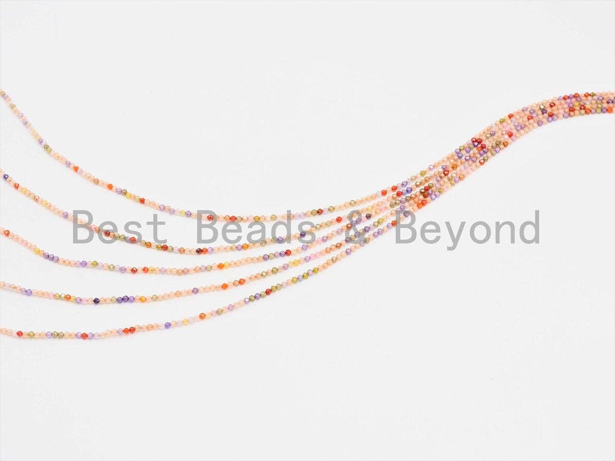 2mm/4mm High Quality Sparkly Mixed Color Cubic Zirconia Beads, Faceted Sparkly Pink Peach Easter Color beads, 15inch full strand, SKU#U425