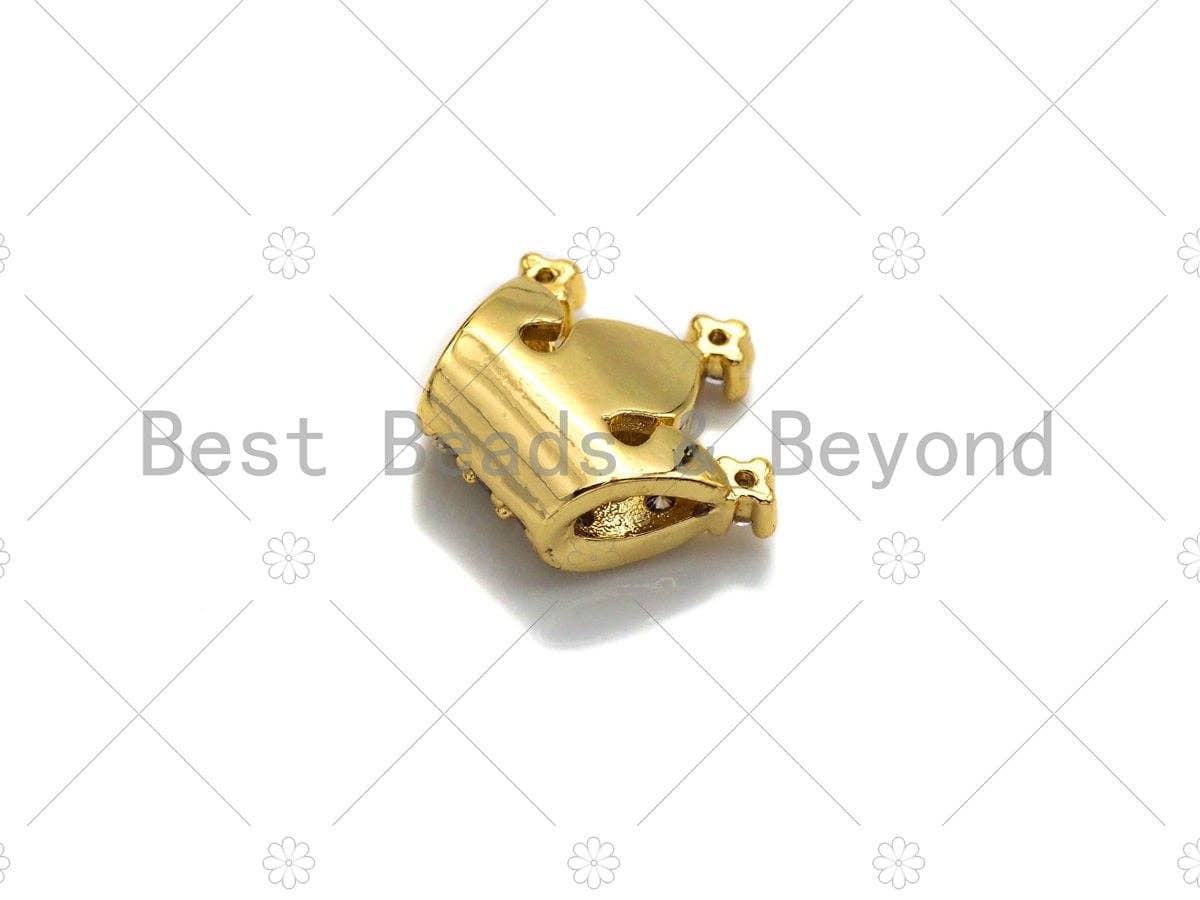 CZ Micro Pave Gold Spacer Crown Beads, Gold Crown Charm,  Crown Beads, Jewelry Findings, 15mm, sku#LK45