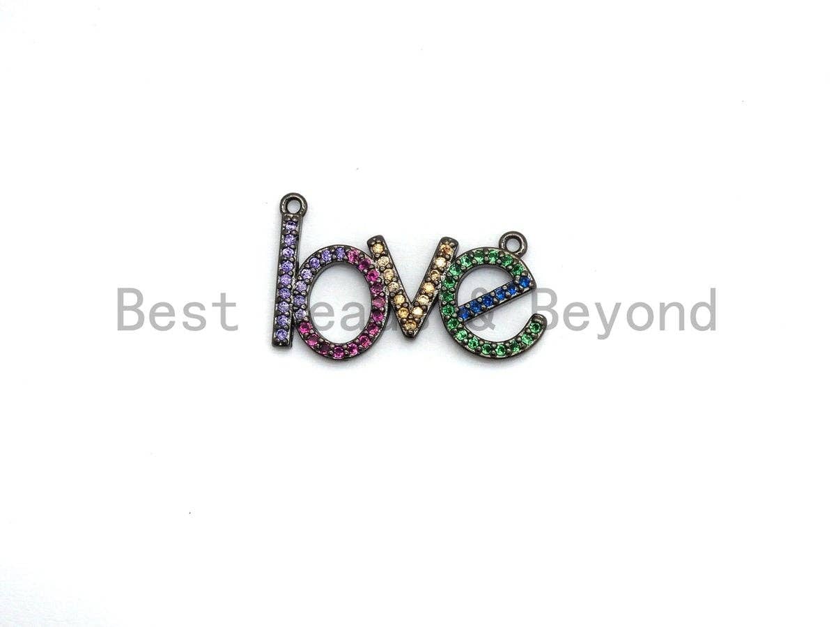 Rainbow CZ Micro Pave LOVE Letter Pendant with bail, Cubic Zirconia Love Pave Pendant Beads, Pave Pendant, 14x23mm,sku# F659