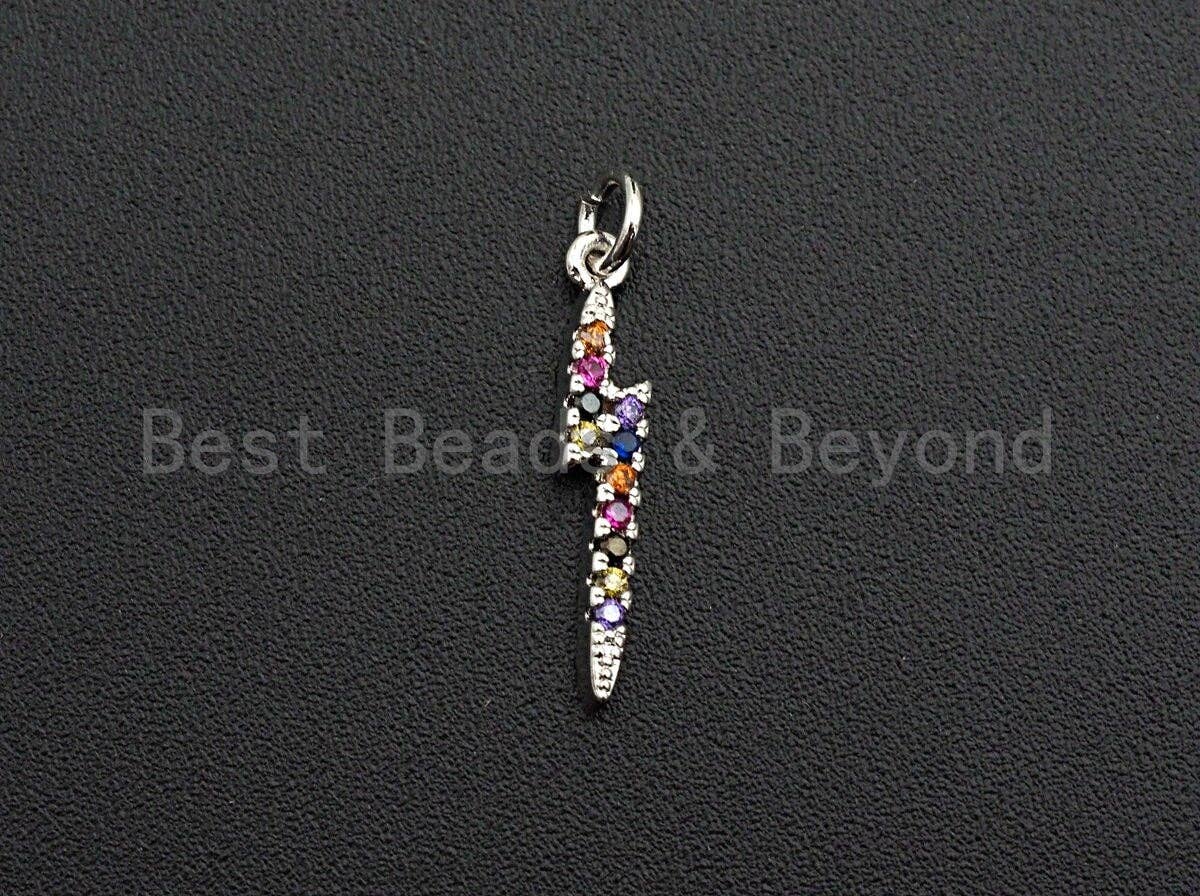 Colorful CZ Micro Pave Lightning Shaped Pendant/Charm, Cubic Zirconia Pendant Charm,3x17mm,sku#Z554