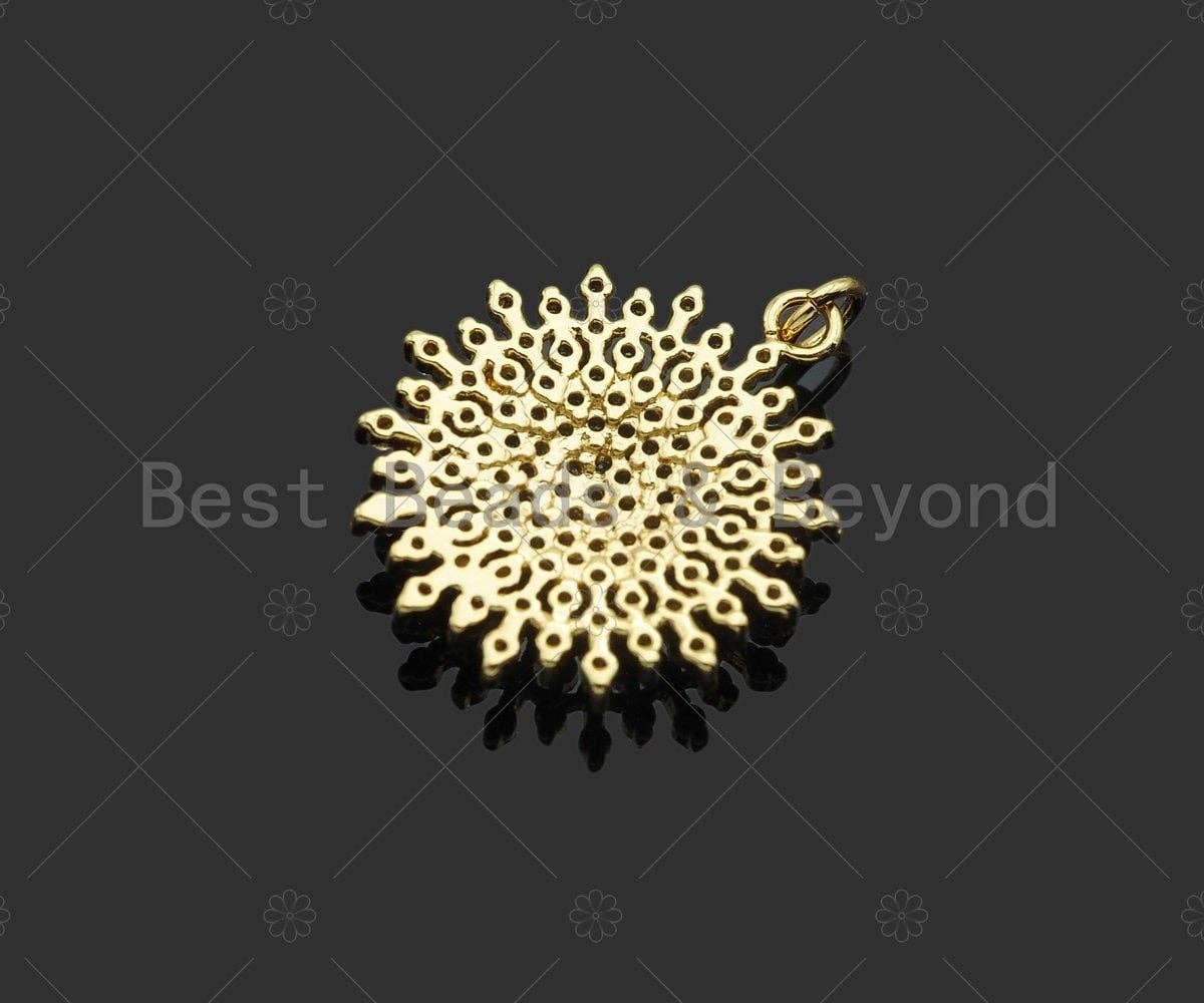 Gold Silver Sunflower Radical Flower Pendant,Cubic Zirconia Silver/Gold Charm, Necklace Bracelet Charm Pendant, 21x24mm, Sku#LK294