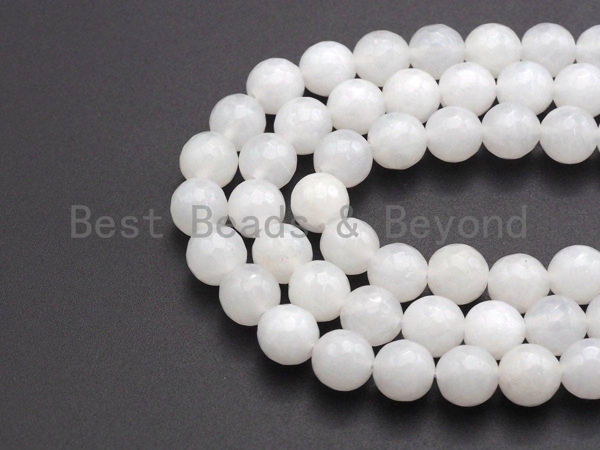 High Quality Faceted Round Jade, 6mm/8mm/10mm/12mm White Faceted Jade Beads, Natural Gemstone Beads, Sku#U579