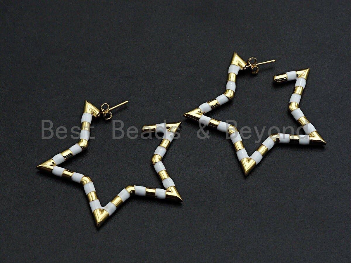 Enamel CZ Five Point Star Shape Stud Earring, Sku#J136