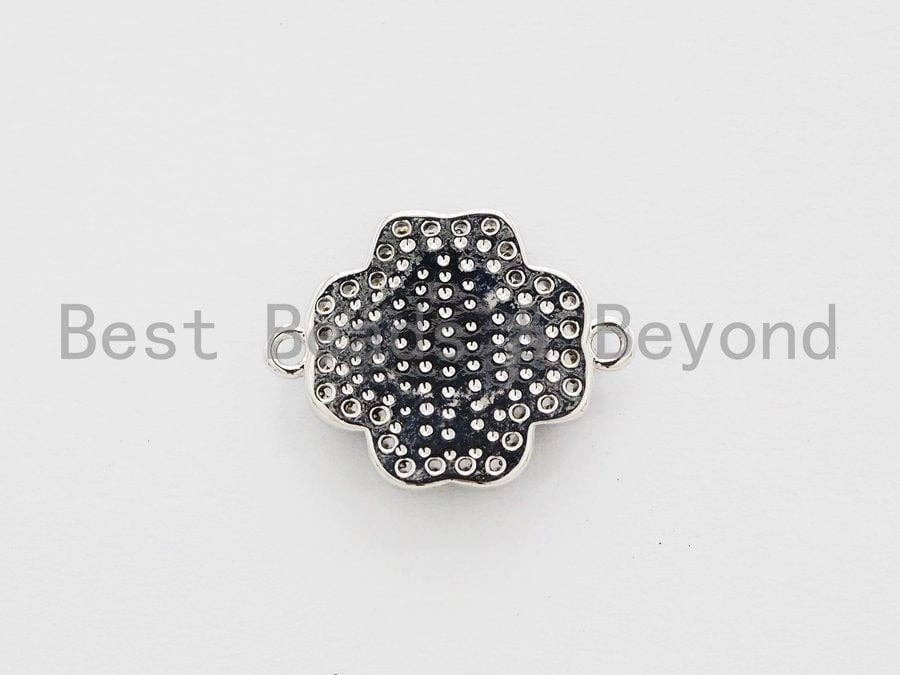 CZ Micro Pave Clover Connector with NATURAL Abalone Shell, Cubic Zirconia Space Connector, 15x20mm, 1pc,SKU#Z248