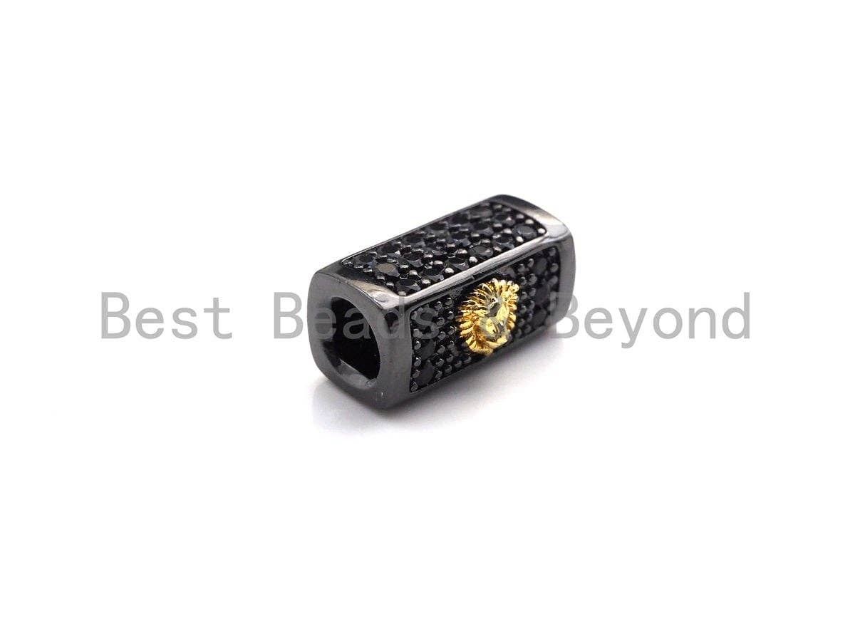 Lion Head/Anchor Bead,Tube Spacer Bead, Black CZ Pave Tube Spacer Beads for Men/Women Jewelry Making, 7x14mm, sku#Y242