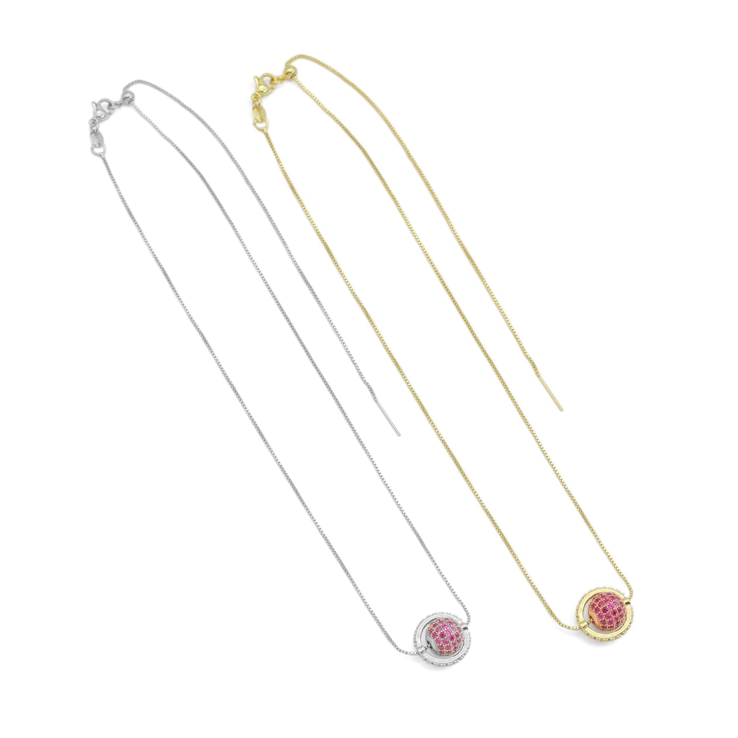 Gold Silver Chain Pink Planet Ball Pendant Necklace, Sku#A212
