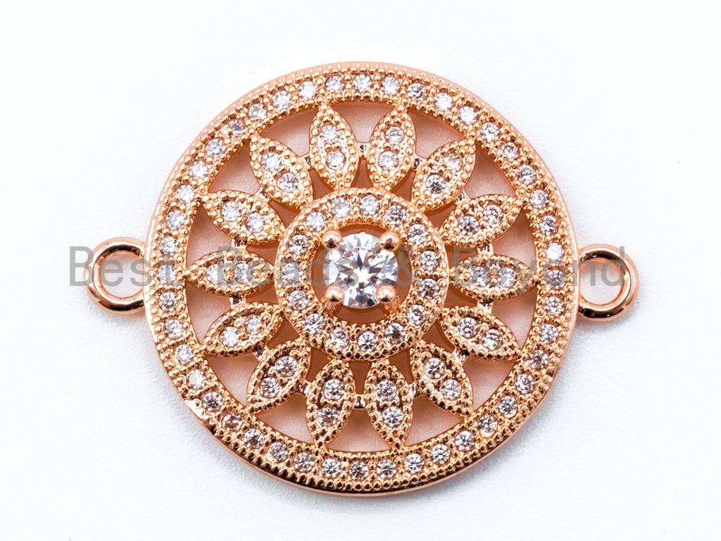 CZ Micro Pave Round Filigree flower Connector, 21x27mm,sku#A38