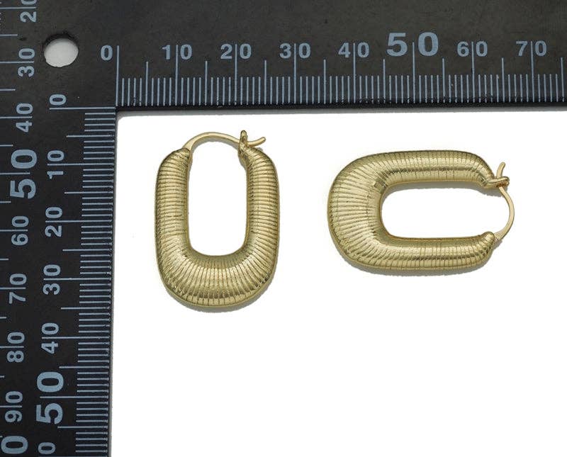 Gold U Shape Oval Statement Earrings, Sku#J362
