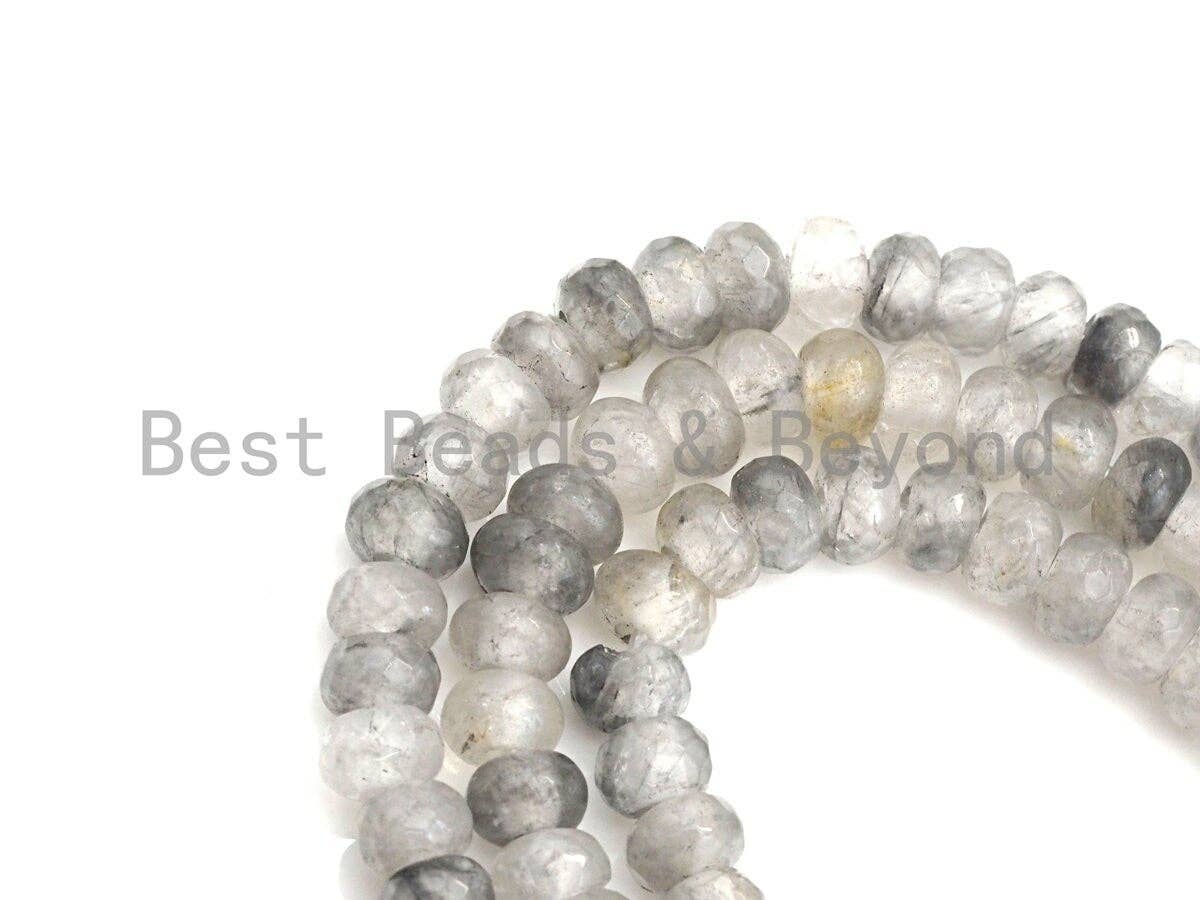 2mm Large Hole Natural Cloudy Quartz Beads, Rondelle Faceted 6x10mm/5x8mm, 8" Long Strands, sku#U711