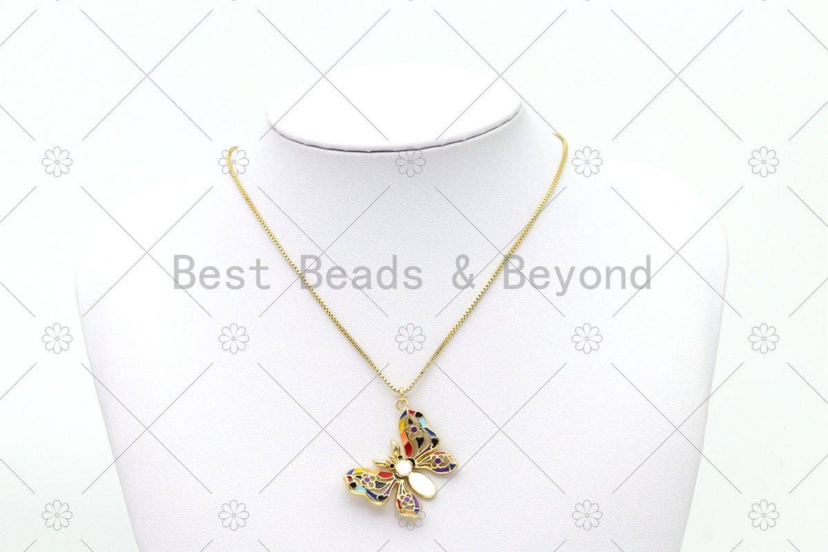Colorful Enamel Butterfly Shape Pendant,18K Gold Filled Butterfly Pendant, Necklace Bracelet Charm Pendant, 32x25mm,Sku#LK493