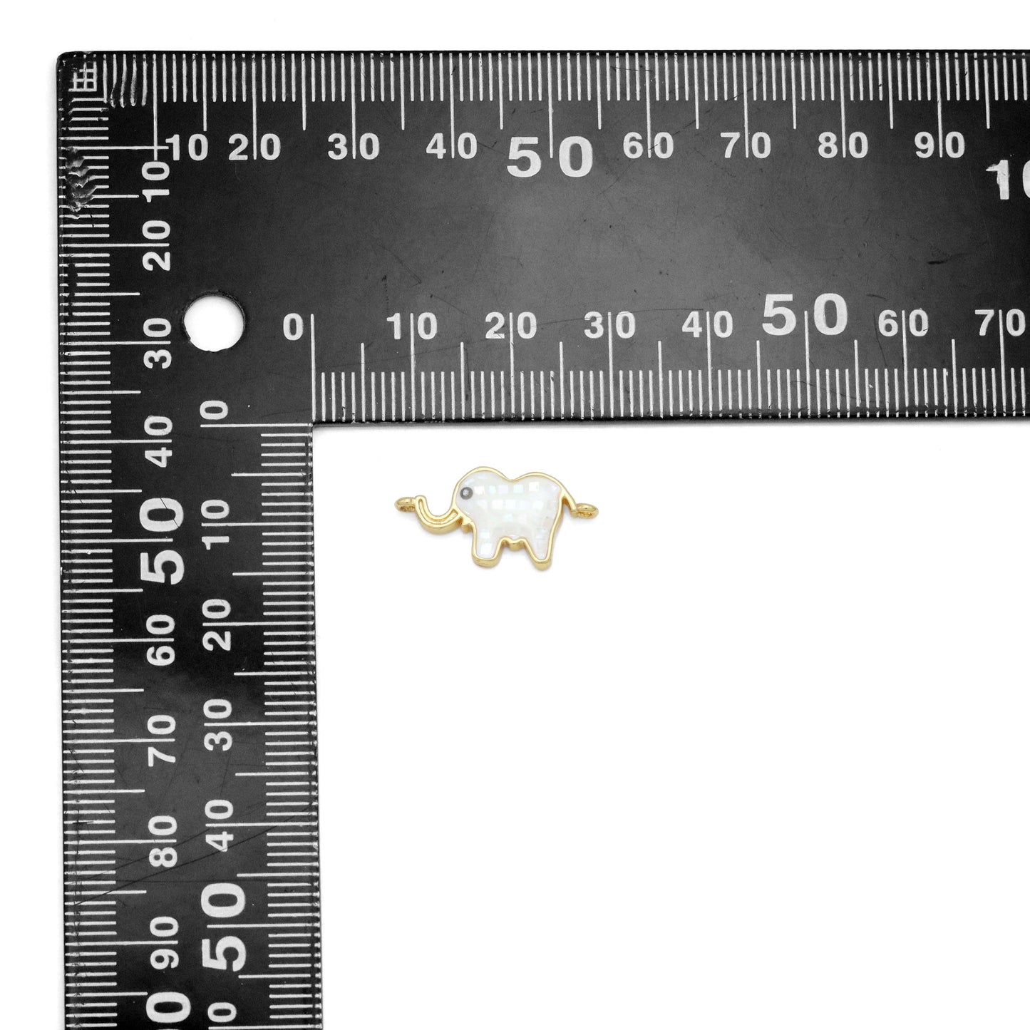 White Mother-of-pearl Elephant Connector Charm , Sku#WL6