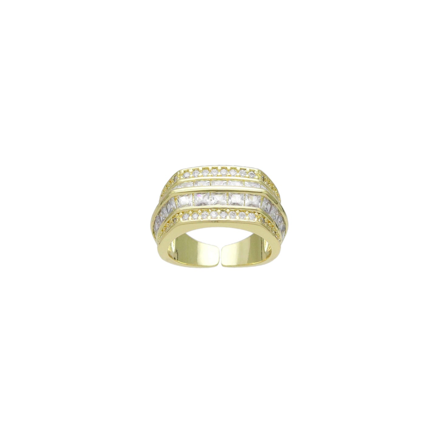 Clear CZ Gold Multiline baguette cz Adjustable Ring, Sku#LX662