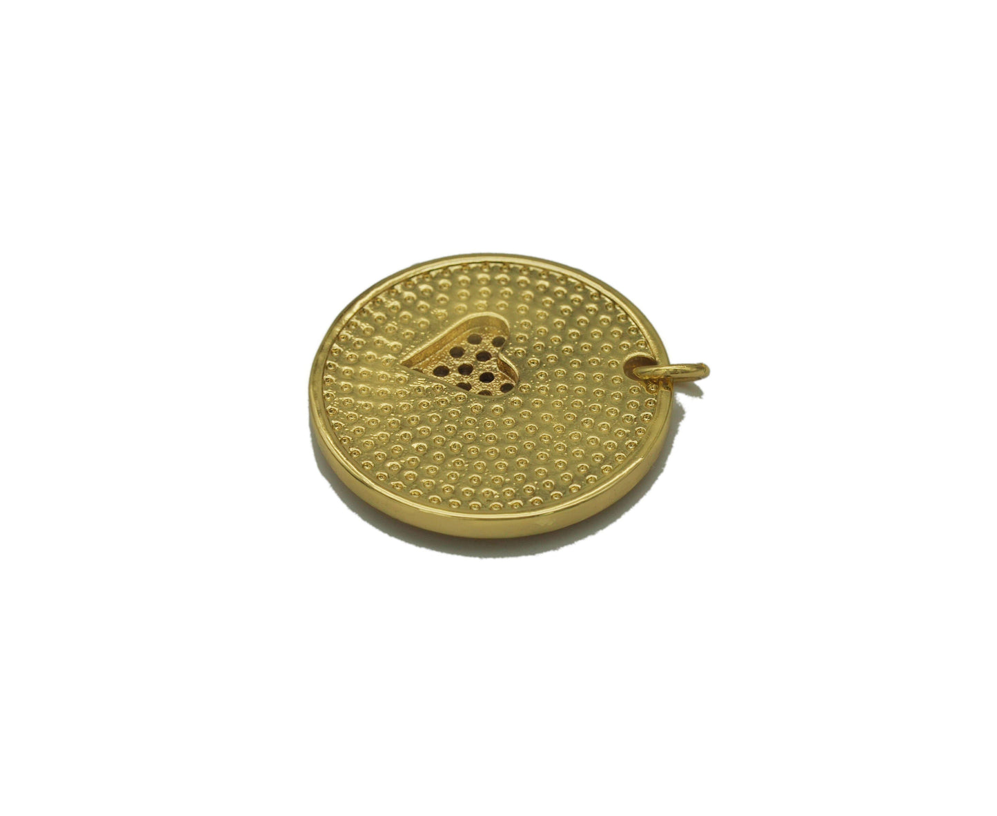 CZ Arrow Heart On Round Coin Charm, Sku#LK644