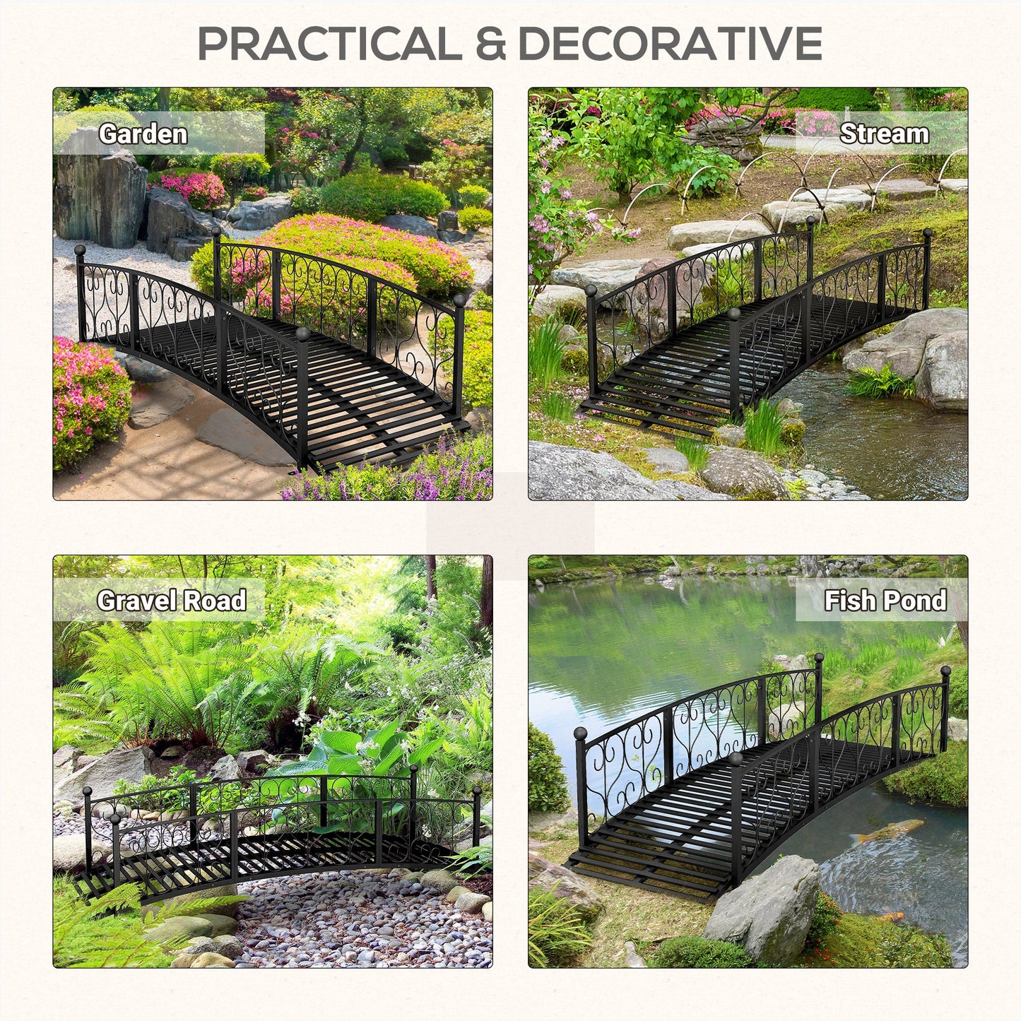 Outsunny 7' Metal Arch Garden Bridge with Safety Siderails