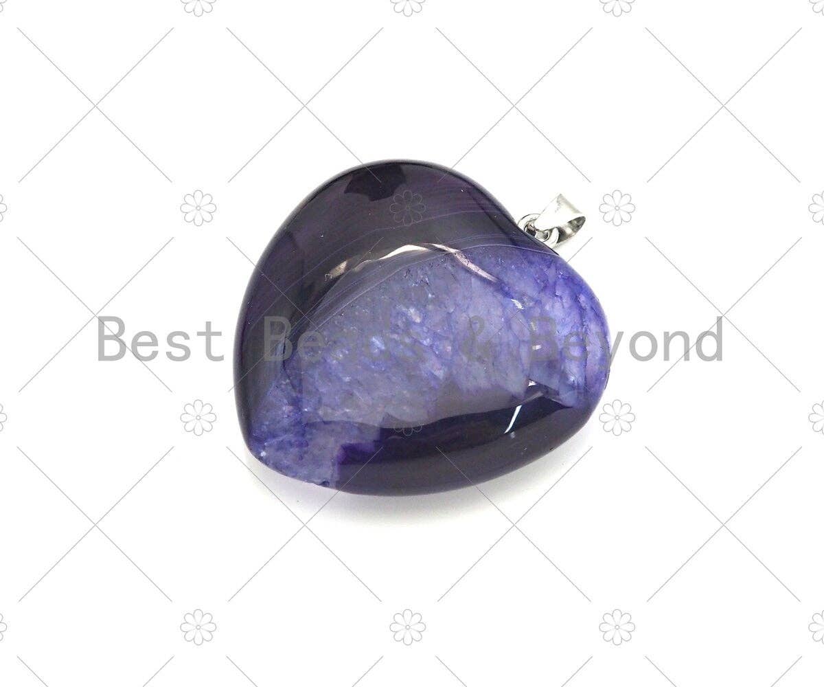 High Quality Natural Druzy Agate Heart Pendant, Blue/Whtie Black/Hot Pink/Purple/Green Necklace Agate Pendant,40mm,Sku#YK18