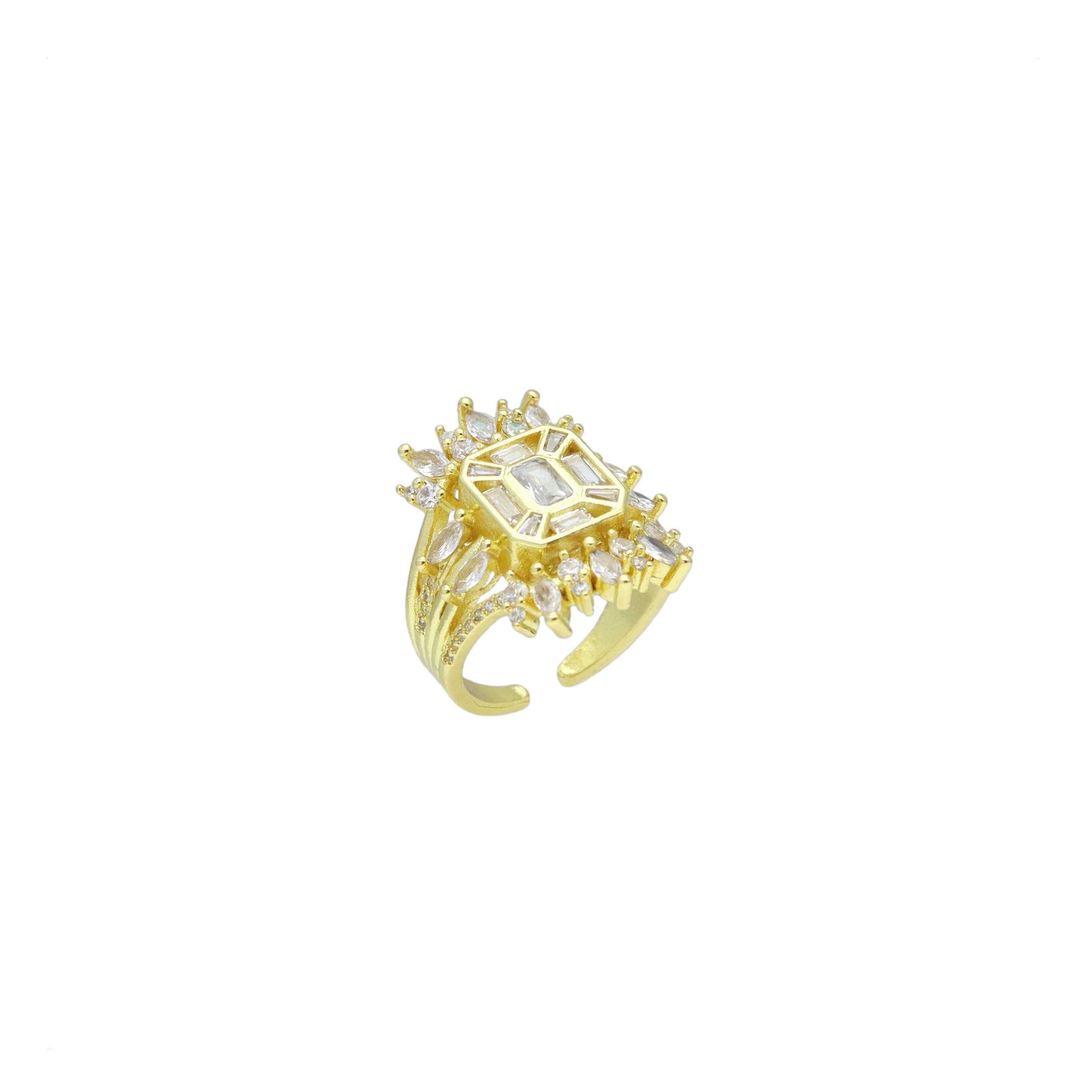 Baguette CZ Rectangle Center Statement Adjustable Ring, Sku#LK1069