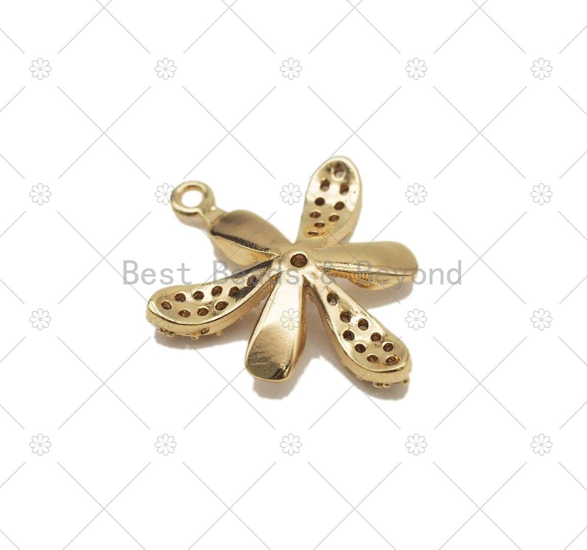 CZ Micro Pave and White Enamel Flower Shape Pendant,18K Gold Filled Flower Charm, Necklace Bracelet Charm Pendant, Sku#LX06
