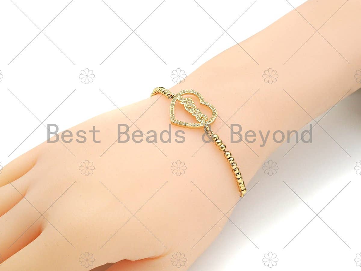 Gold Filled CZ Micro Pave Mama Word On Heart Shape Connector,18K Gold Filled Mama Charm, Mother's Day Gift, 25x18mm,Sku#LD109
