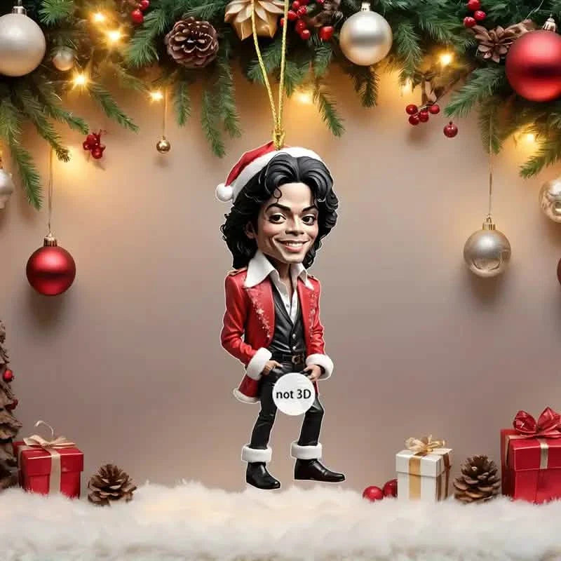 Ornement de caricature de musicien en acrylique avec bonnet de Père Noël