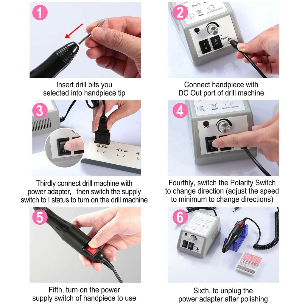 Acrylic Nail Drill Machine 20000RPM with 6 Bits Cuticle Grinder Kit