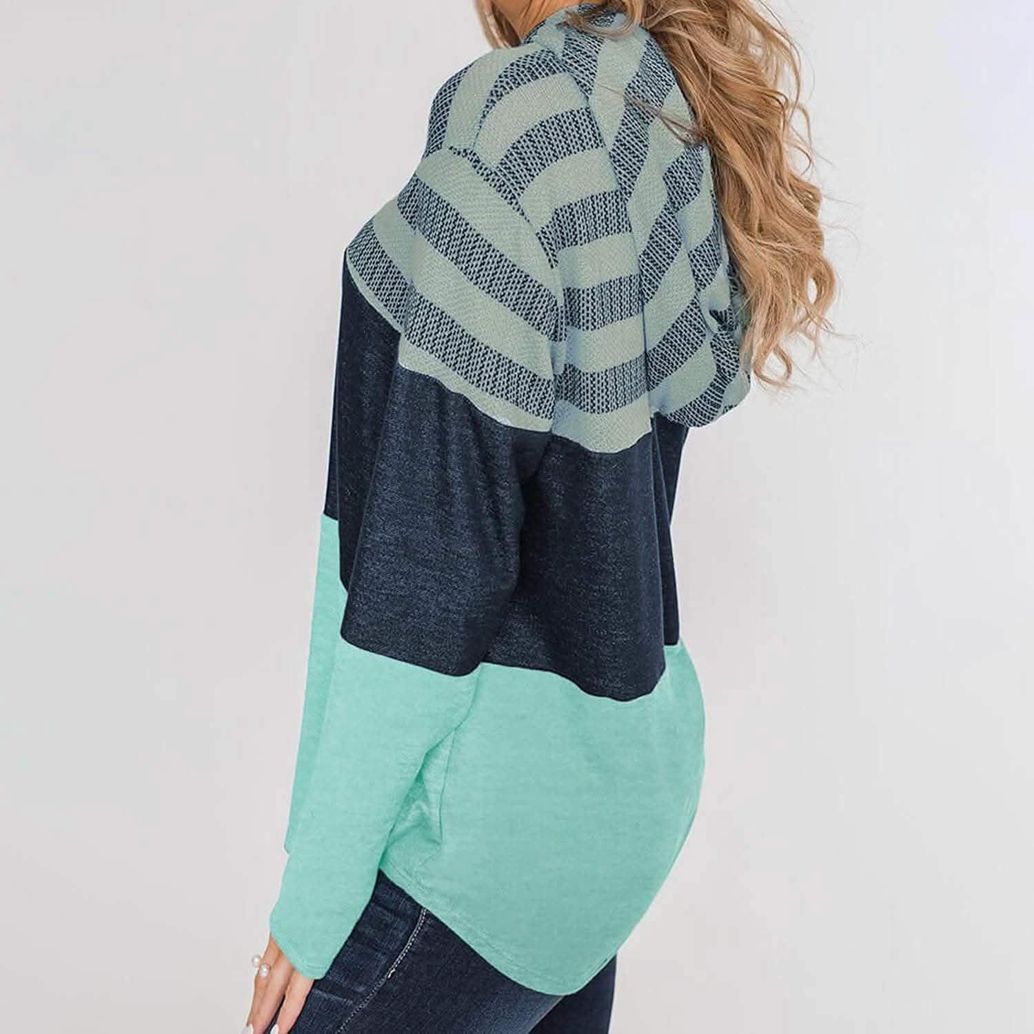 Actloe – Sweat-shirt à capuche décontracté, rayé et color-block, à manches longues pour femme