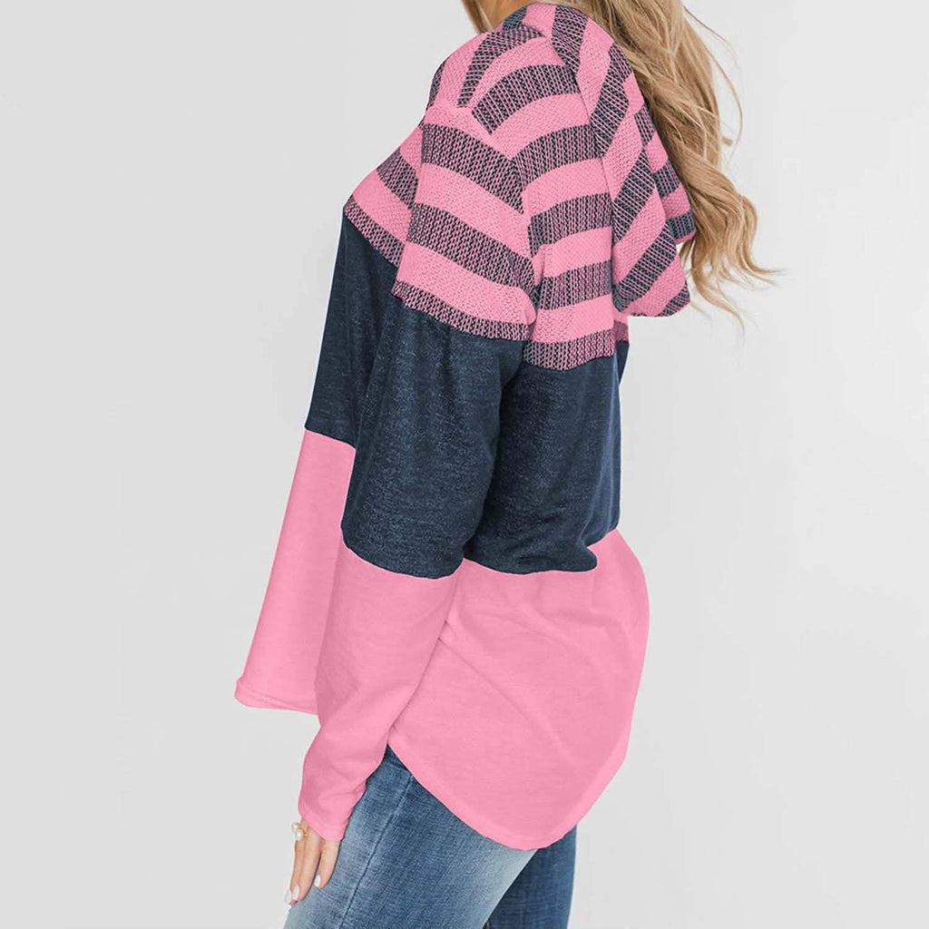 Actloe – Sweat-shirt à capuche décontracté, rayé et color-block, à manches longues pour femme
