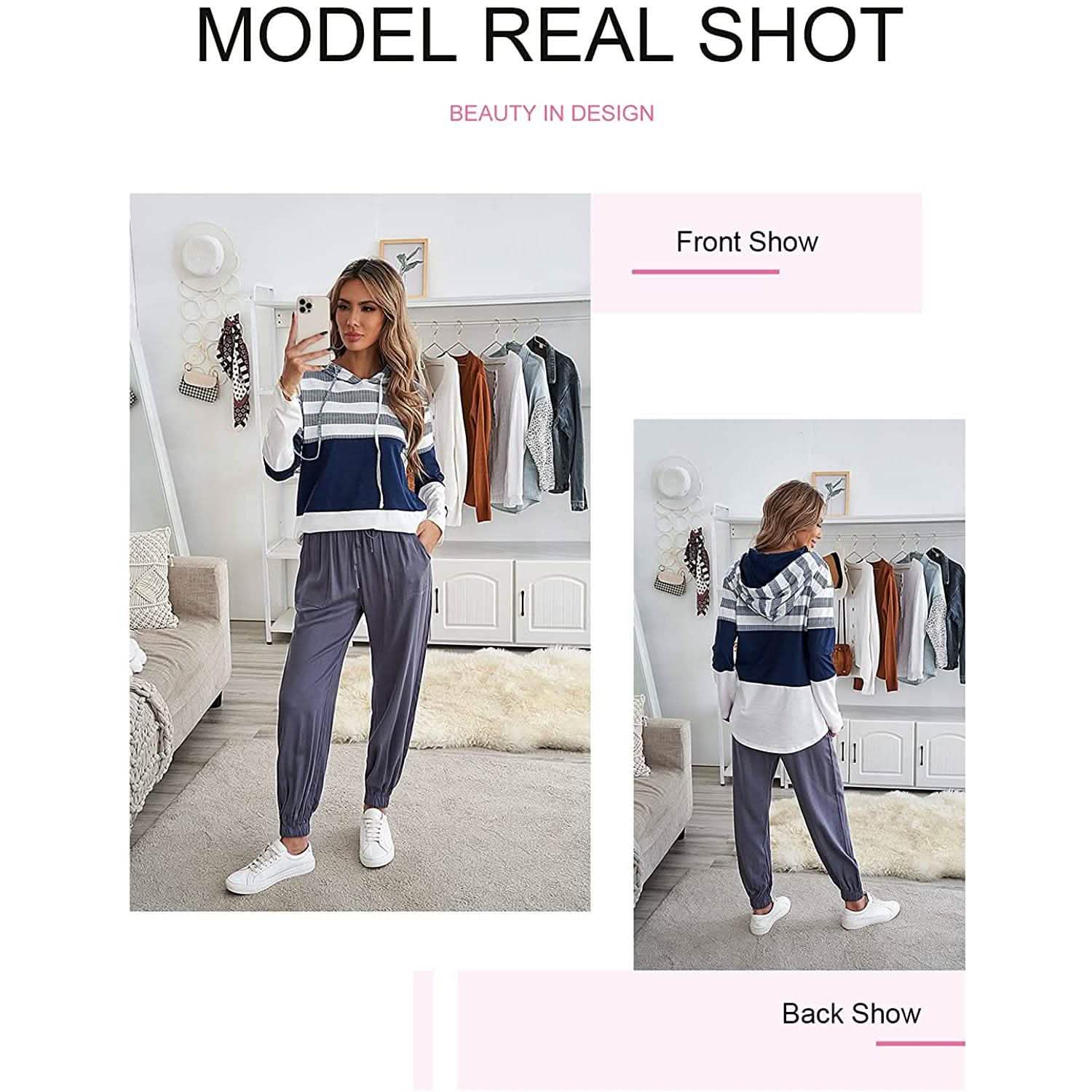 Actloe – Sweat-shirt à capuche décontracté, rayé et color-block, à manches longues pour femme