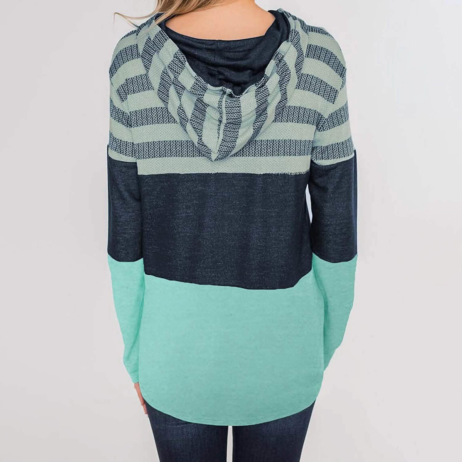Actloe – Sweat-shirt à capuche décontracté, rayé et color-block, à manches longues pour femme