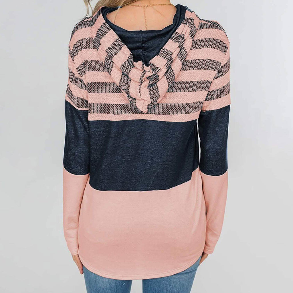 Actloe – Sweat-shirt à capuche décontracté, rayé et color-block, à manches longues pour femme