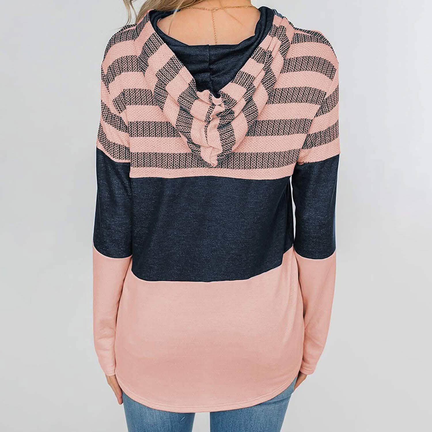 Actloe – Sweat-shirt à capuche décontracté, rayé et color-block, à manches longues pour femme
