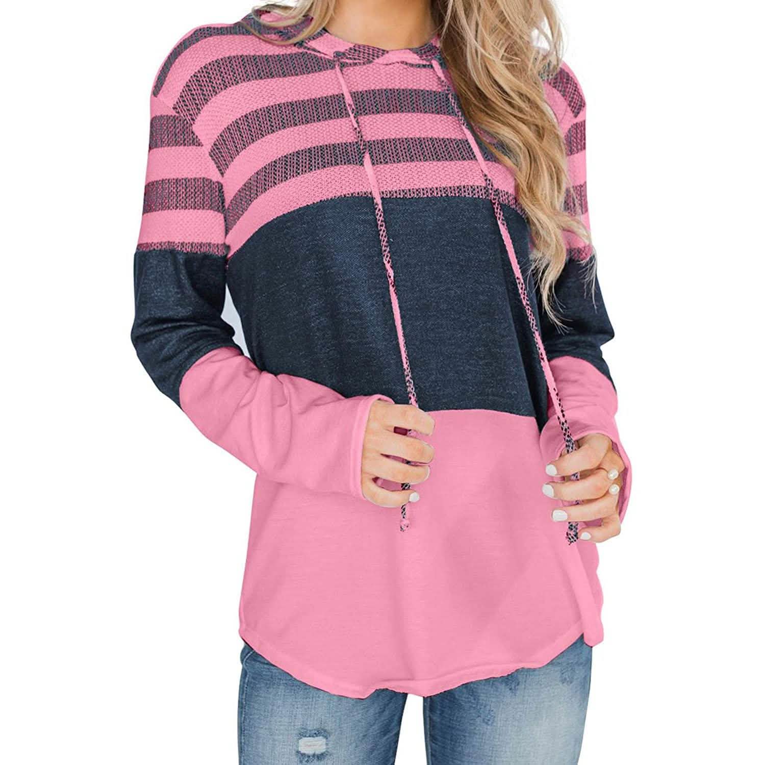 Actloe – Sweat-shirt à capuche décontracté, rayé et color-block, à manches longues pour femme