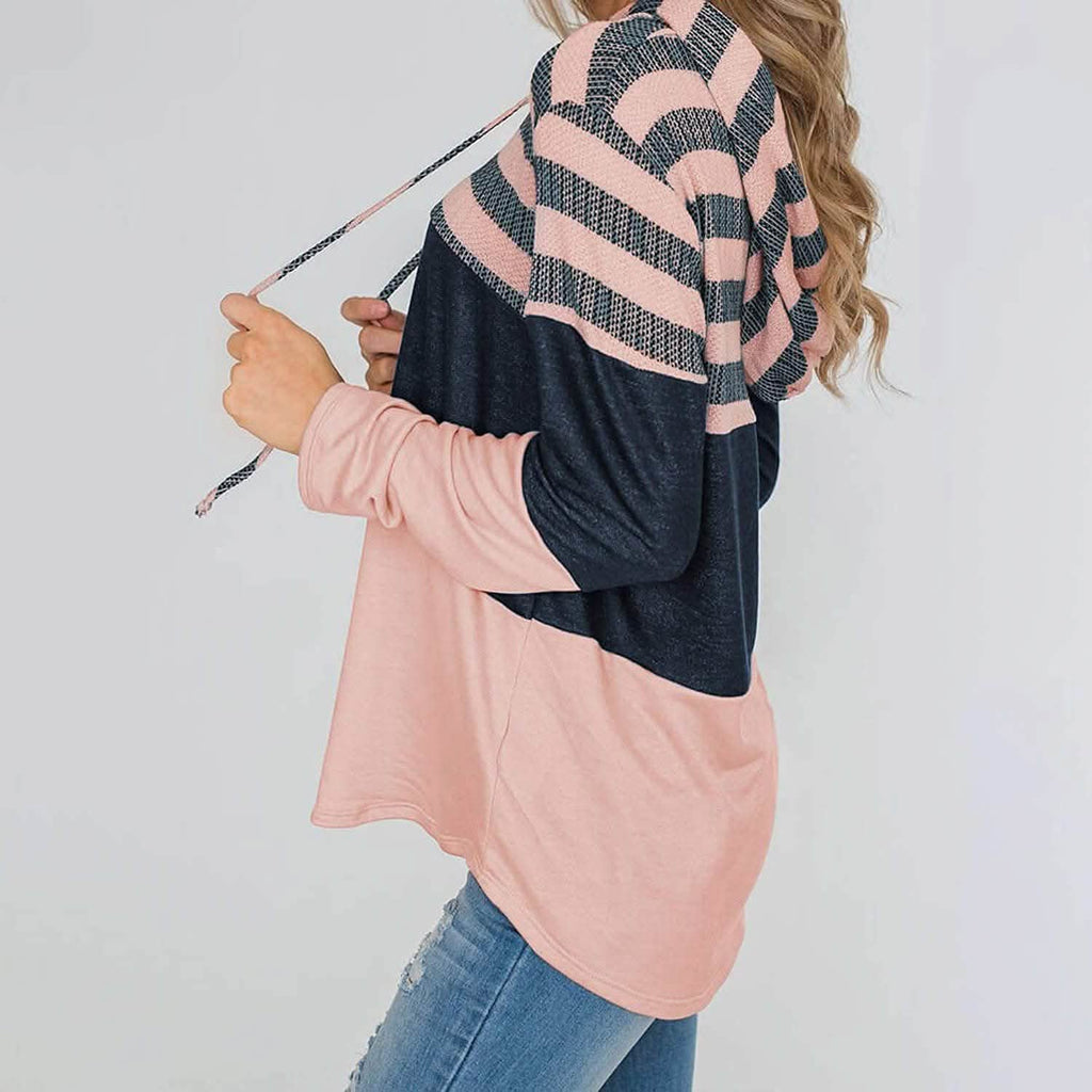Actloe – Sweat-shirt à capuche décontracté, rayé et color-block, à manches longues pour femme