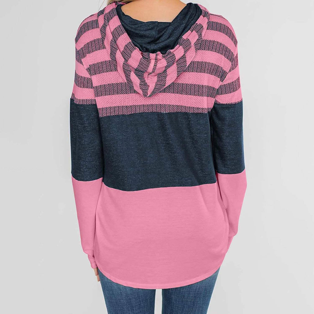 Actloe – Sweat-shirt à capuche décontracté, rayé et color-block, à manches longues pour femme
