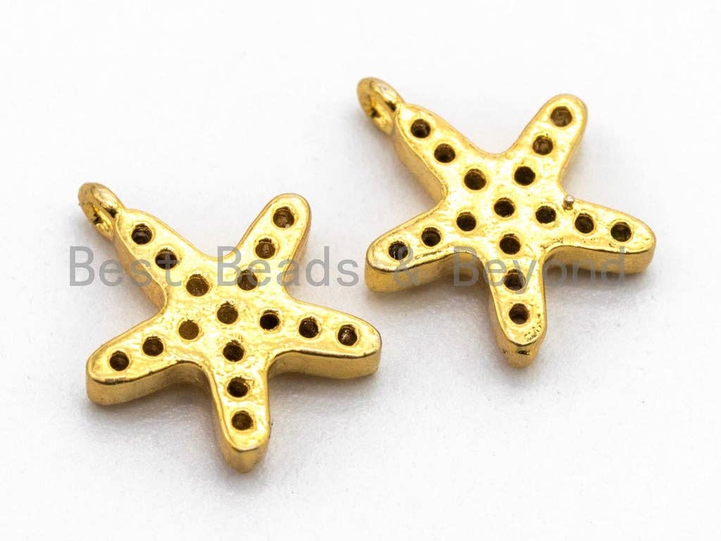 CZ Micro Pave Small Starfish Pendant/Charm, Cubic Zirconia Pendant in Gold Rose gold Black Silver, Fashion Jewelry Findings, 9x10mm, sku#B77