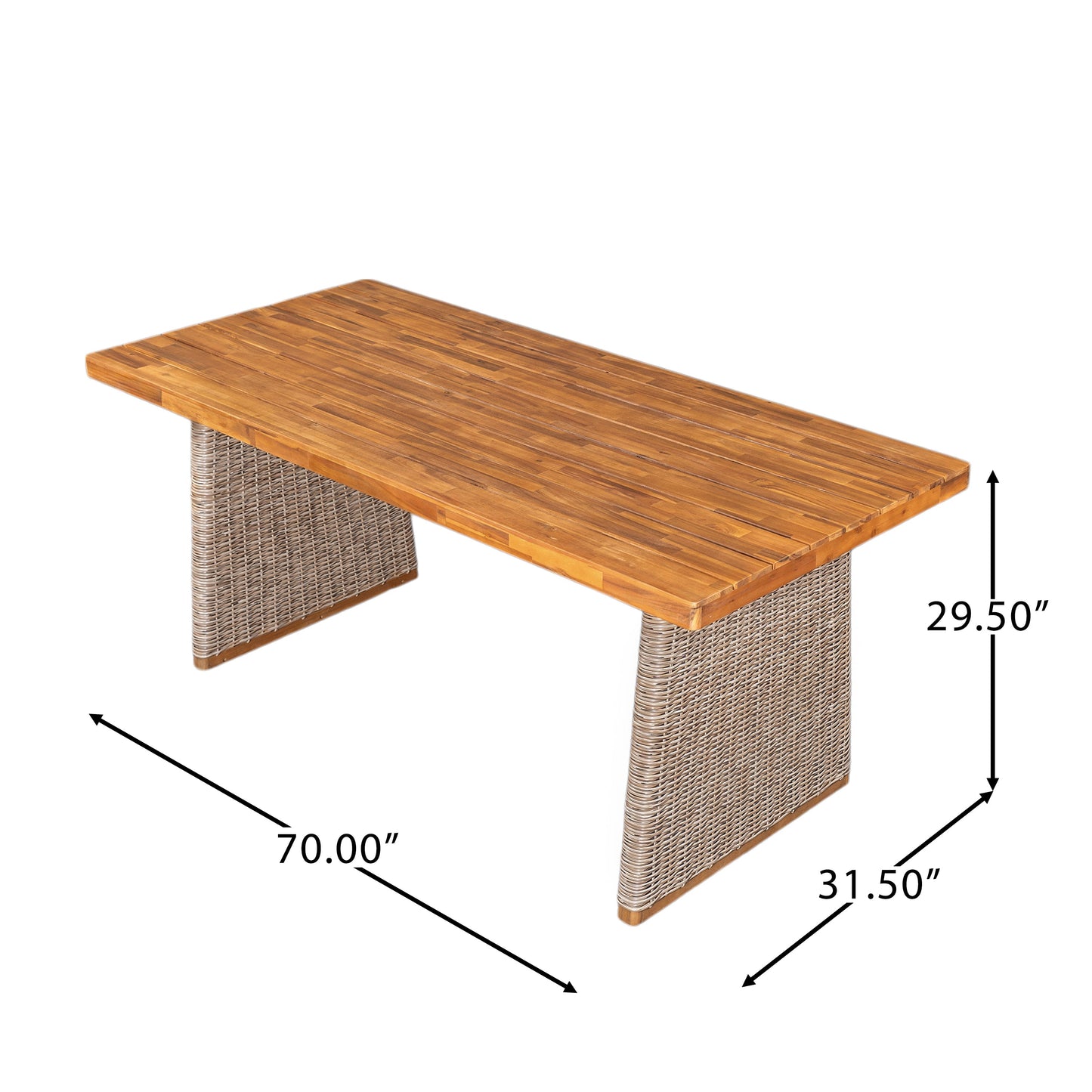 Outdoor 3 Piece Acacia Wood Dining Set with Handwoven Rattan Legs