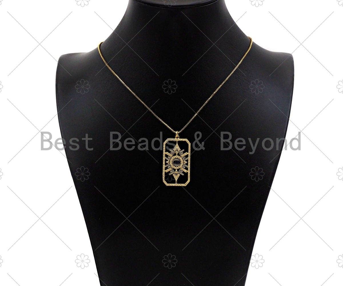 CZ Micro Pave Evil Eye On Rectangle Shape Pendant/Charm,Cubic Zirconia Charm, Necklace Bracelet Charm Pendant,20x37mm, Sku#L517