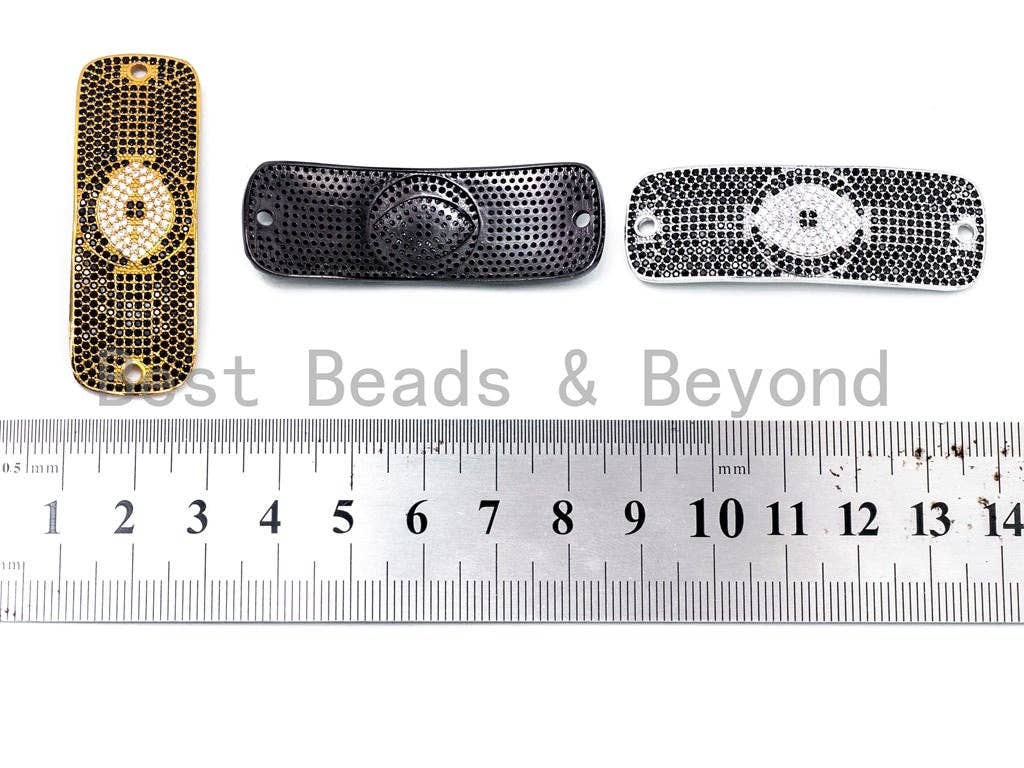 CZ Micro Pave Black Rectangle Evil Eye Bracelet/Necklace Connector, Cubic Zirconia Connectors, 17x51mm, sku#E374C