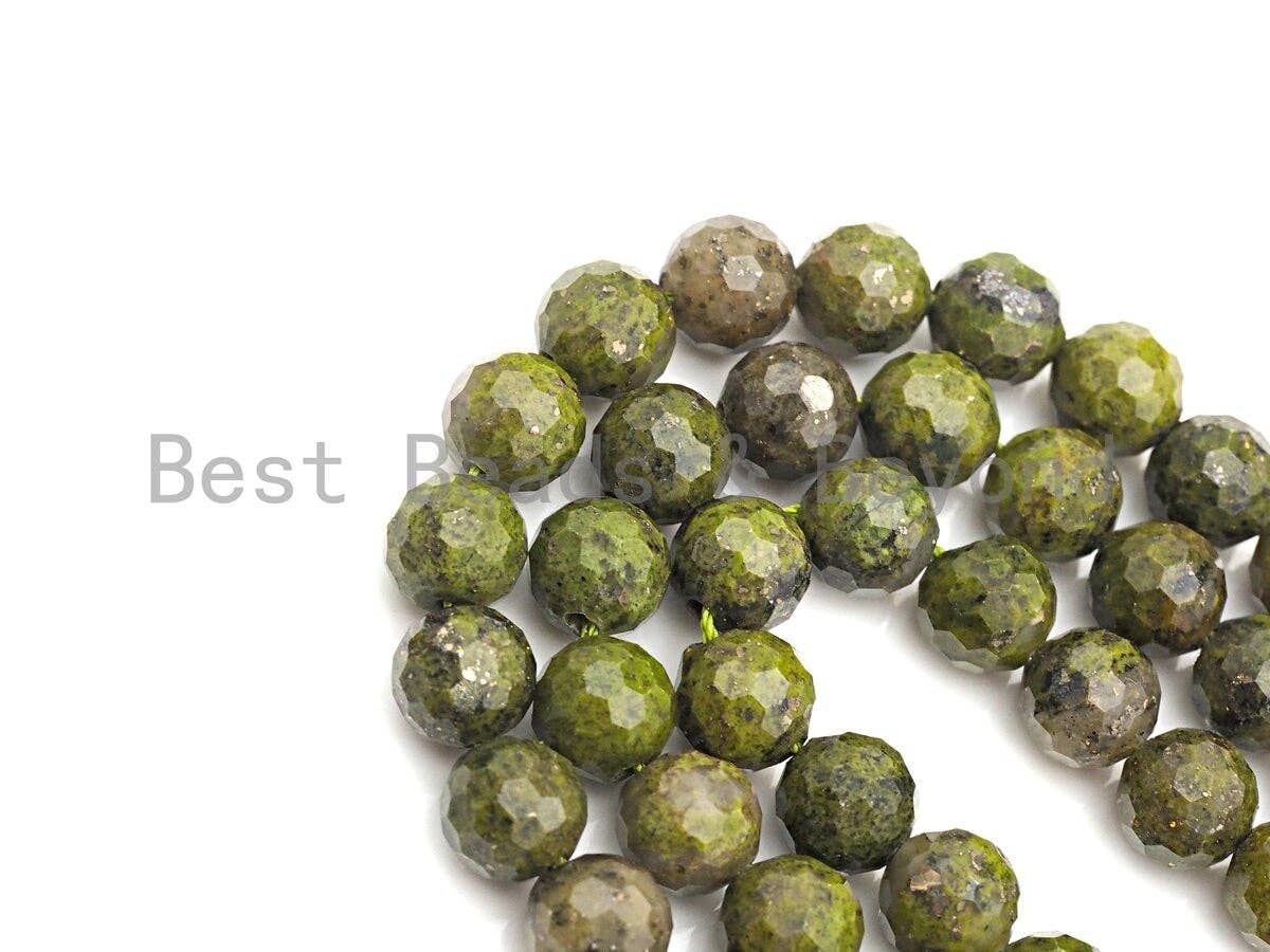 SPECIAL CUT Natural Olive Chlorastvolite, Round Faceted 6mm/8mm/10mm/12mm, 15.5" Full Strand, sku#U644