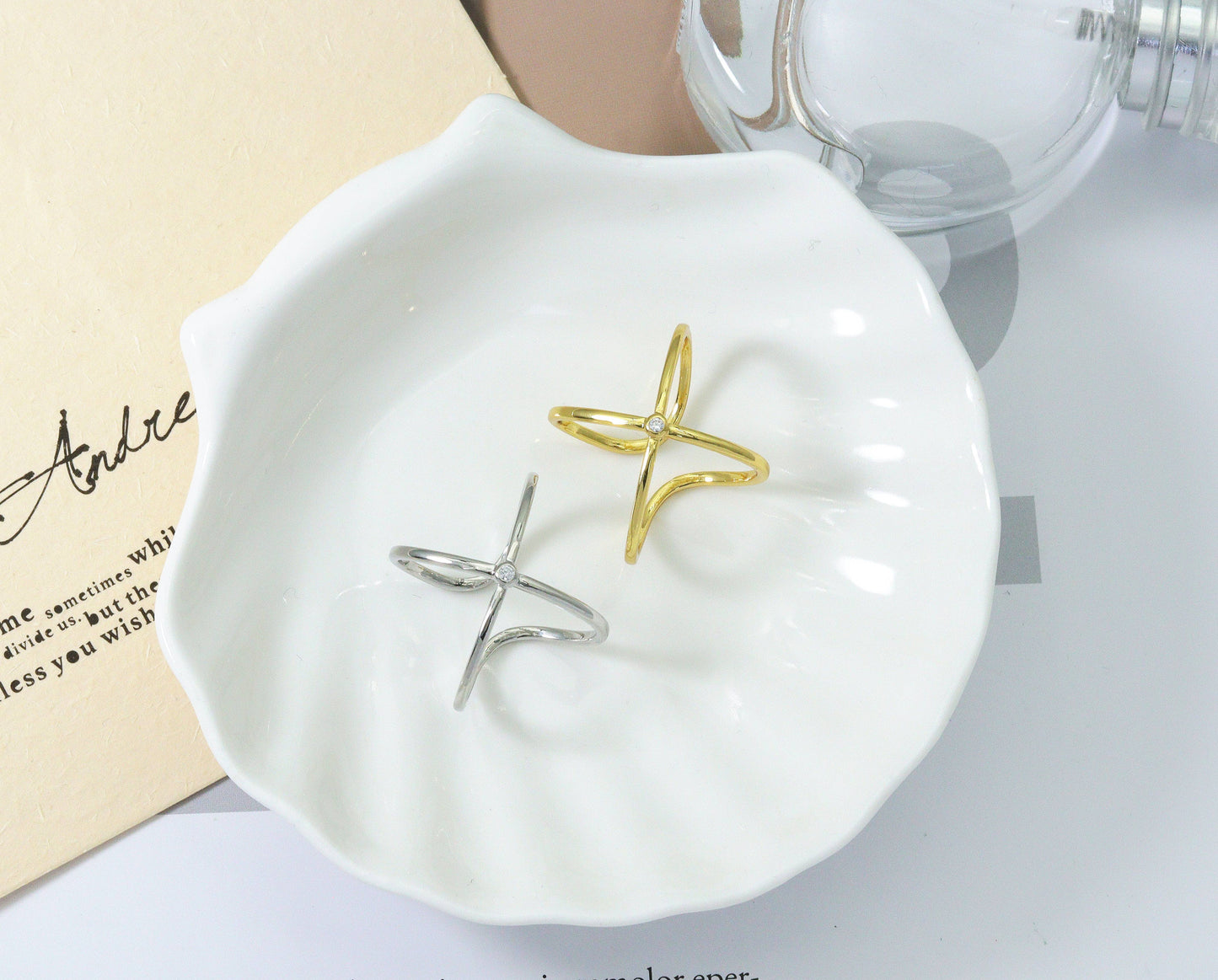 CZ Cross Adjustable Ring, Sku#B185