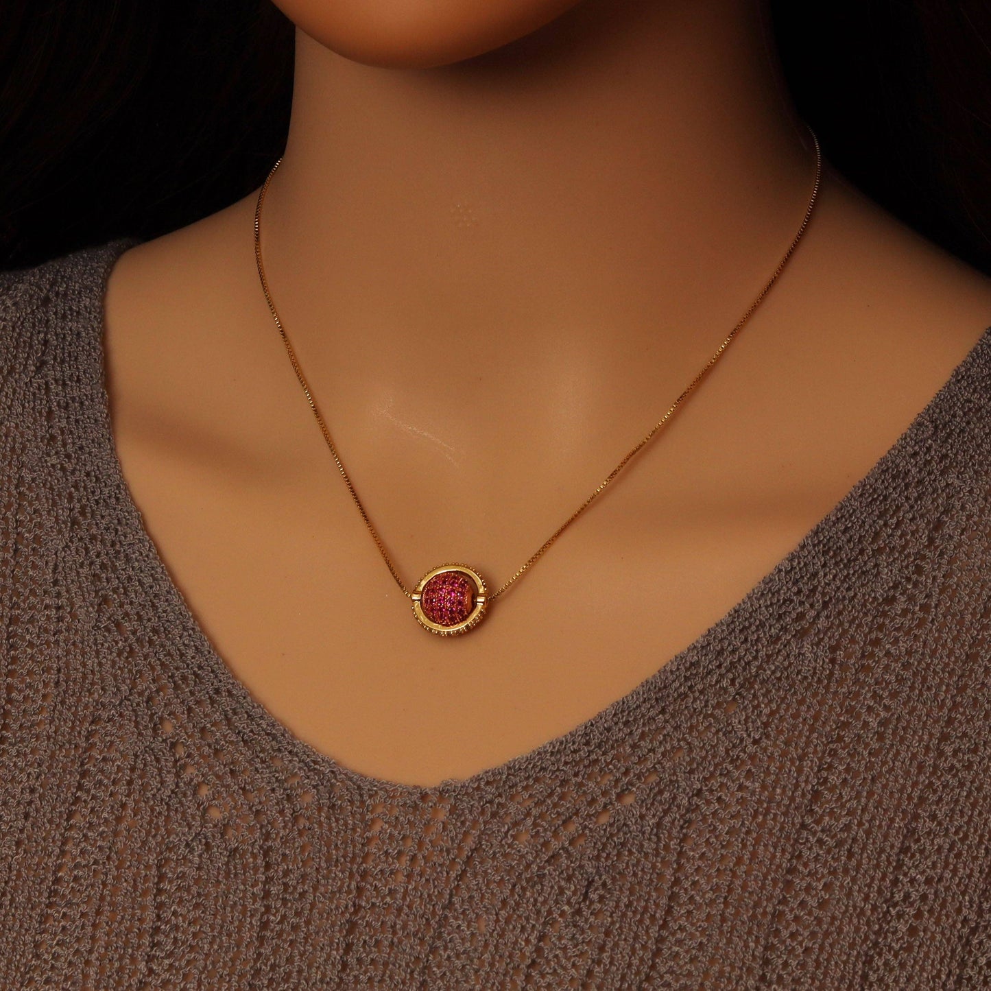 Gold Silver Chain Pink Planet Ball Pendant Necklace, Sku#A212