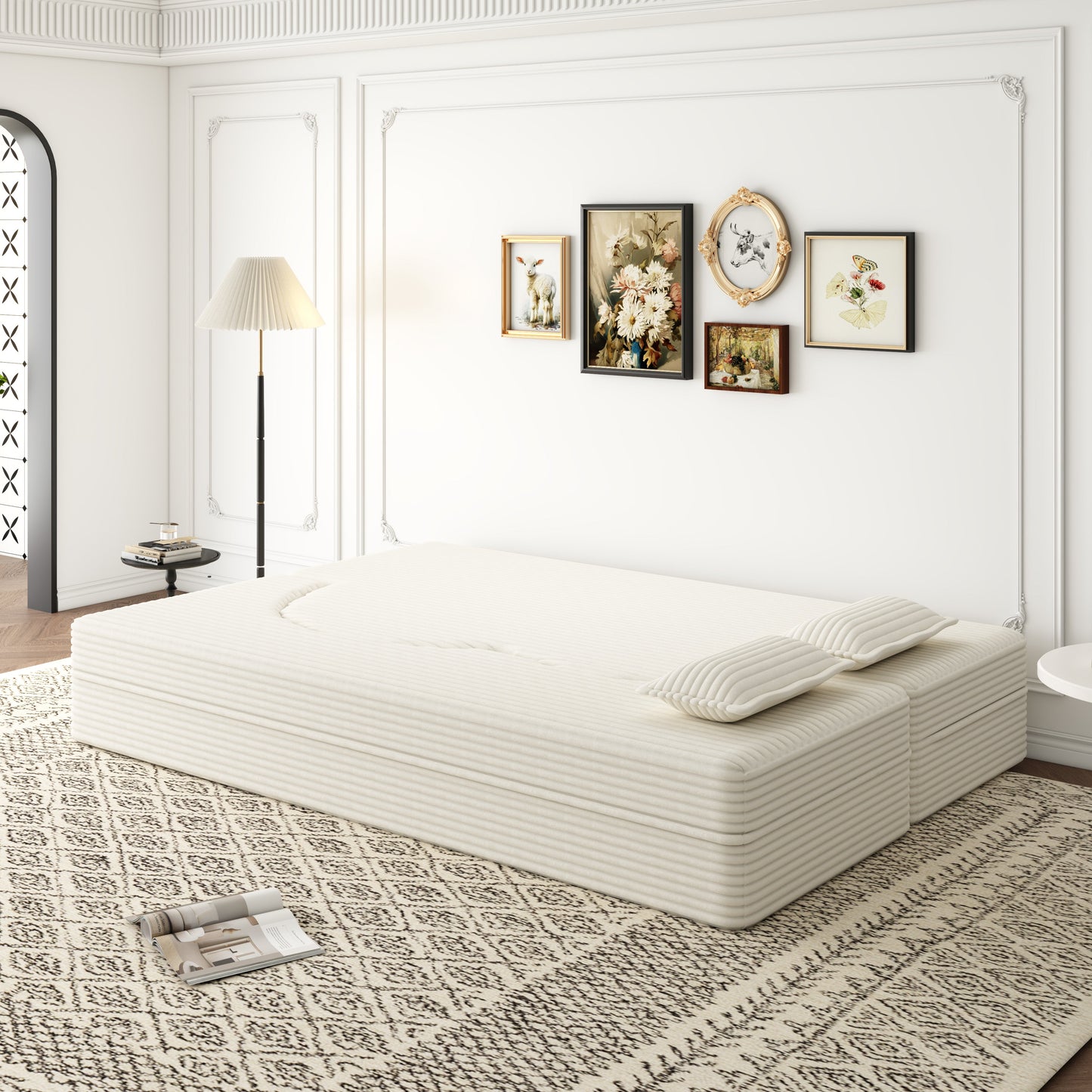 Modern Floor Sofa with 2 Pillows - Convertible Plush Sofa Bed