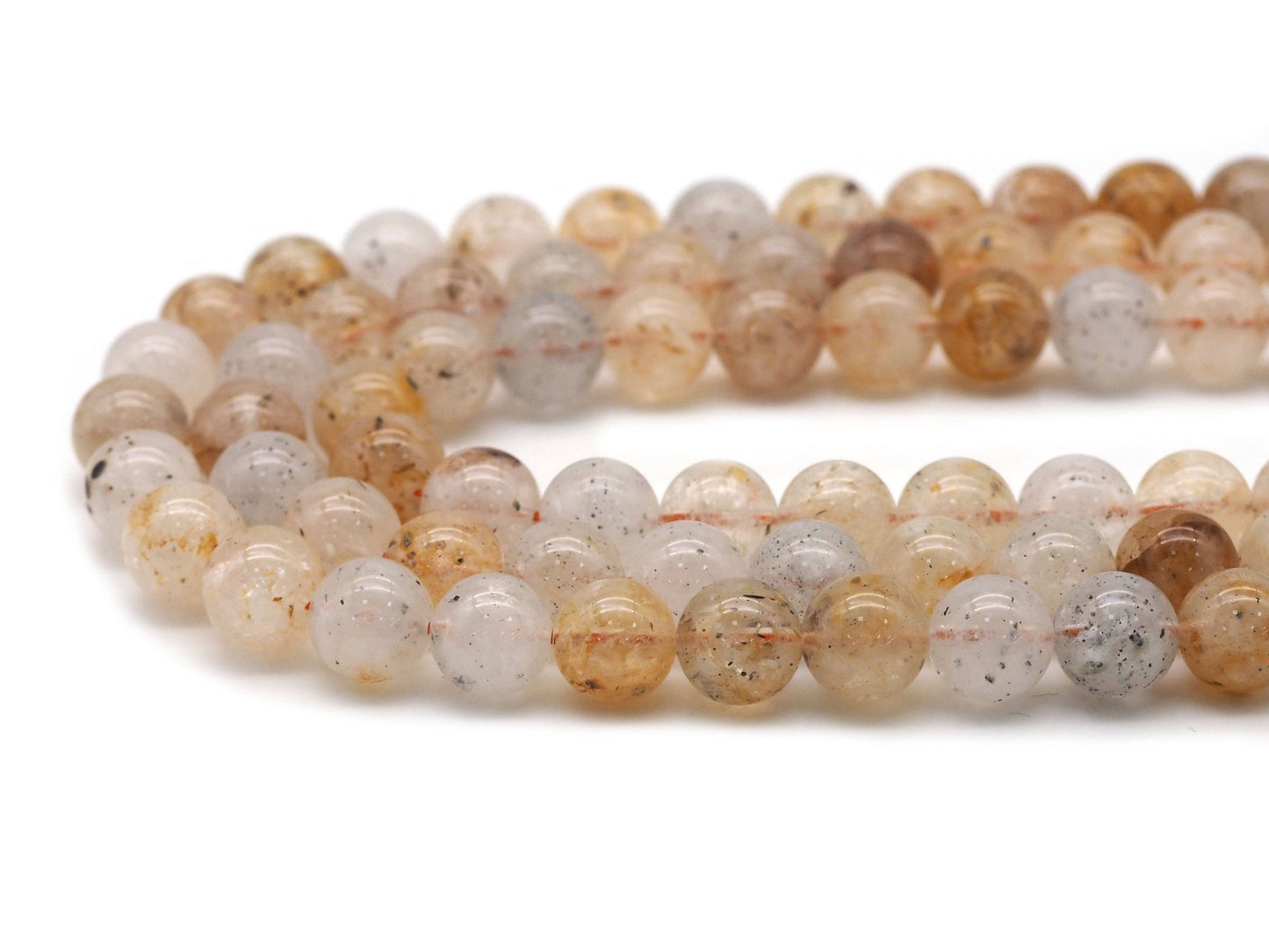 Genuine Black Spotted Yellow Quartz Round Smooth Beads, Sku#U1355