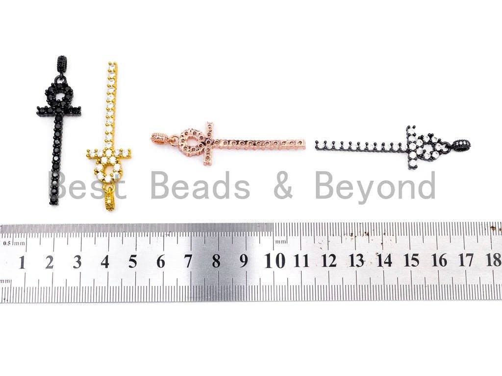 CZ Micro Pave Thin Ankh Cross Pendant, Cubic Zirconia Pendant, CZ Pave Focal Pendant/Charm, 17x51mm, 1pc, sku#F473