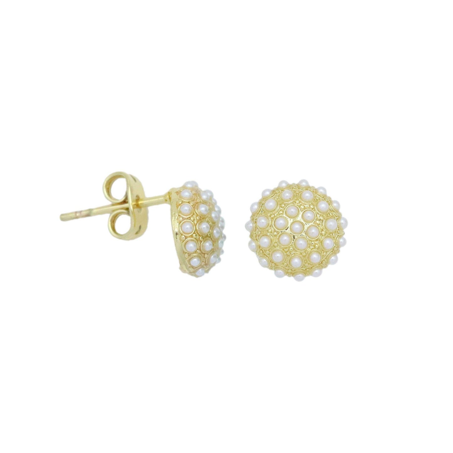 White Pearl Gold Round Shape Stud Earrings, Sku#LX695