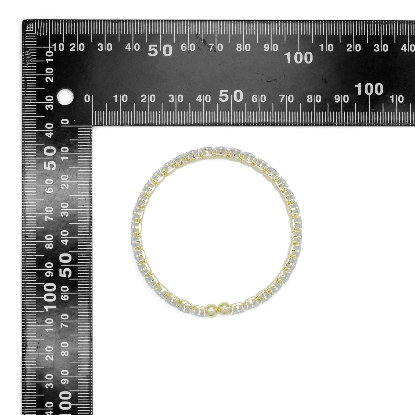 Gold Silver Rectangle CZ Adjustable Bracelet with Ball End, Sku#A443