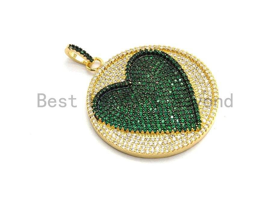 CZ Large Round With Heart Pendant, Sku#F689C